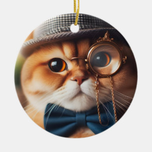 A Cat Wearing a Monocle VII Ceramic Ornament