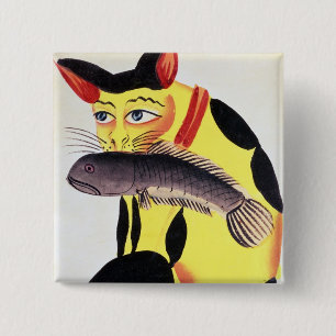 A cat with a fish in its mouth, from the Rudyard K 15 Cm Square Badge