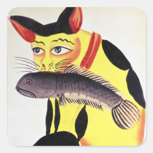 A cat with a fish in its mouth, from the Rudyard K Square Sticker