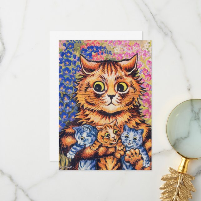 A Cat with her Kittens by Louis Wain Thank You Card (Front/Back In Situ)