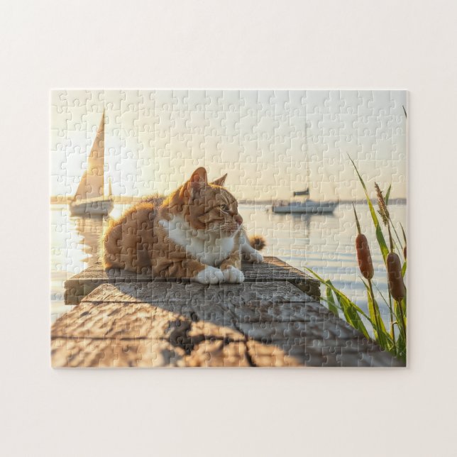 A cat with the cattails jigsaw puzzle (Horizontal)