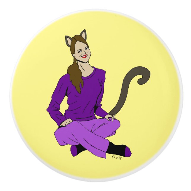 a catgirl ceramic knob (Front)