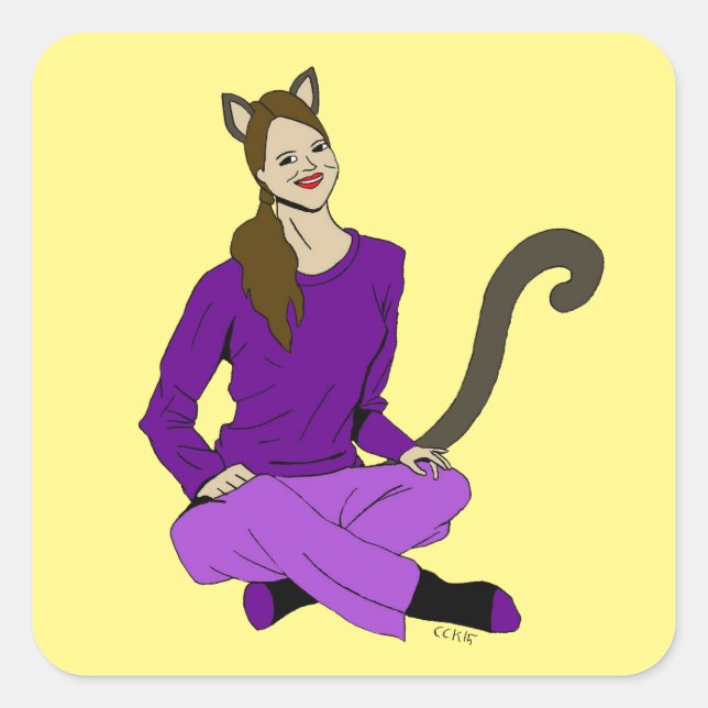 a catgirl square sticker (Front)
