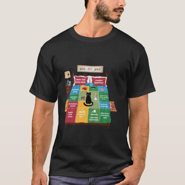 A Cat's Map of the Bed Shirt Funny Cat Lover Tee (Front)