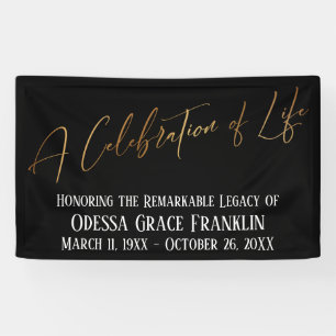 A Celebration of Life Gold Handwriting on Black Banner