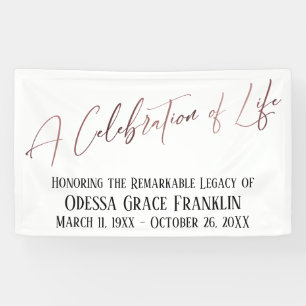 A Celebration of Life Rose Gold Modern Handwriting Banner
