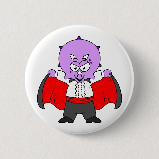 A Ceratops Dinosaur Dressed Up As Count Dracula. 6 Cm Round Badge (Front)
