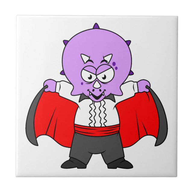 A Ceratops Dinosaur Dressed Up As Count Dracula. Ceramic Tile (Front)