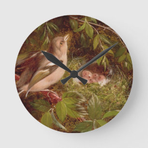 A Chaffinch at its Nest, 1877 (oil on panel) Round Clock