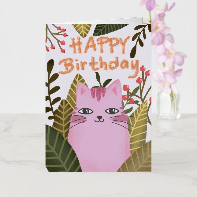 "A charming birthday greeting card for cat lovers, (Orchid)
