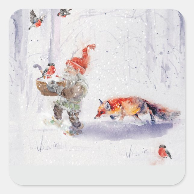A charming Scandinavian winter scene  Square Sticker (Front)