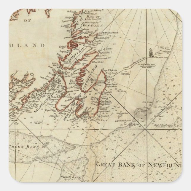 A Chart Of The Banks Of Newfoundland Square Sticker (Front)