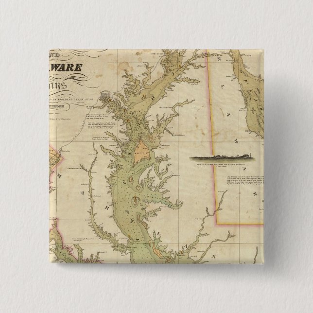 A Chart of the Chesapeake And Delaware Bays 15 Cm Square Badge (Front)
