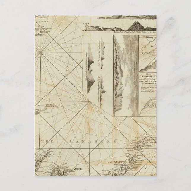 A chart of the Maderas and Canary Islands Postcard (Front)