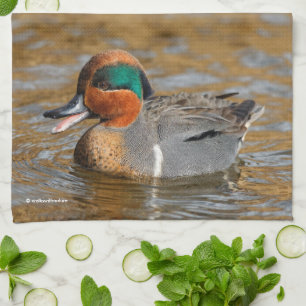 A Chatty Green-Winged Teal Duck at the Pond Tea Towel