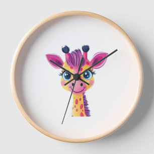 A cheerful and whimsical design of a young giraffe clock