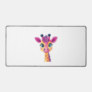 A cheerful and whimsical design of a young giraffe desk mat