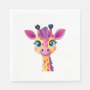 A cheerful and whimsical design of a young giraffe napkin
