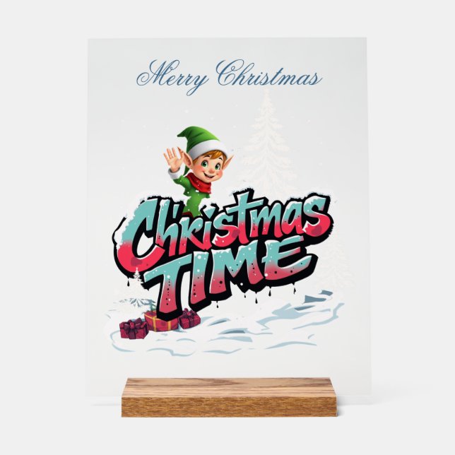 A cheerful cartoon elf  acrylic sign (Front)