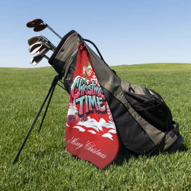 A cheerful cartoon elf  golf towel (Green)
