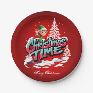 A cheerful cartoon elf  paper plate