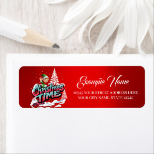 A cheerful cartoon elf return address label