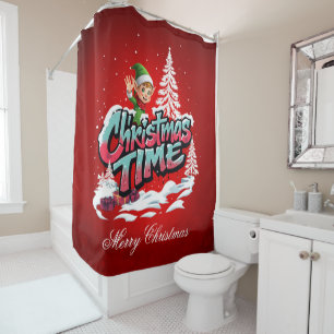 A cheerful cartoon elf  shower curtain