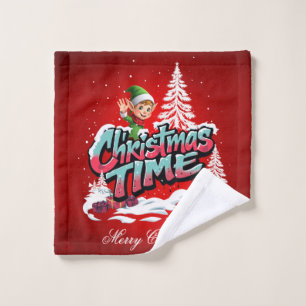 A cheerful cartoon elf wash cloth