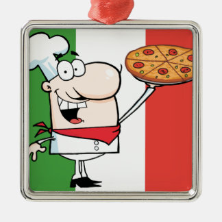 A Chef Holds Up Pizza Metal Tree Decoration