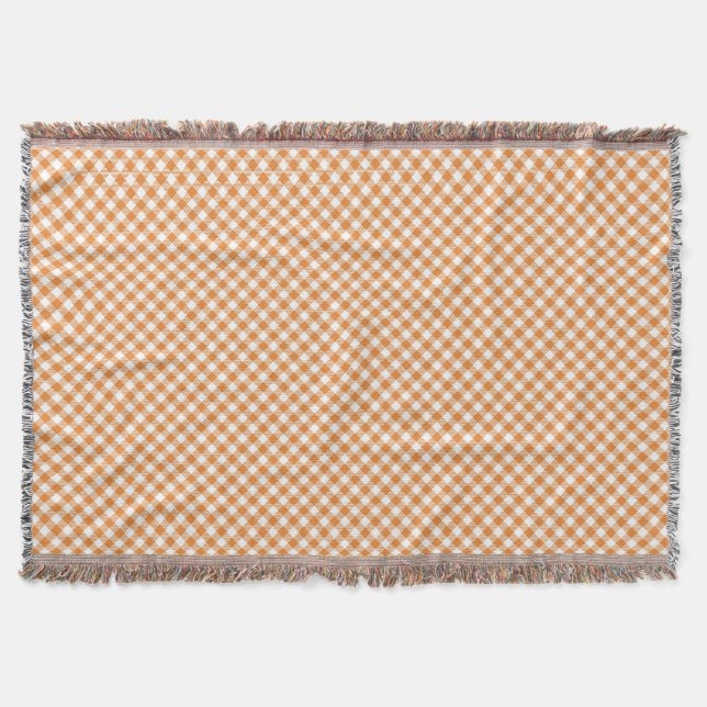 A chequered pattern throw blanket with orange  (Front)