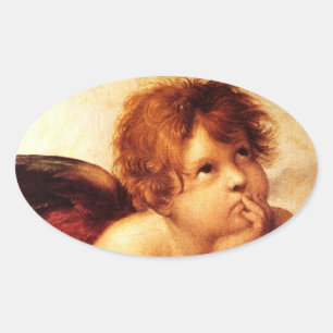 A Cherub, Detail of the Sistine Madonna - Raphael Oval Sticker