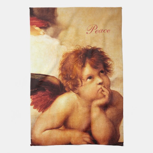 A Cherub, Detail of the Sistine Madonna - Raphael Tea Towel (Vertical)