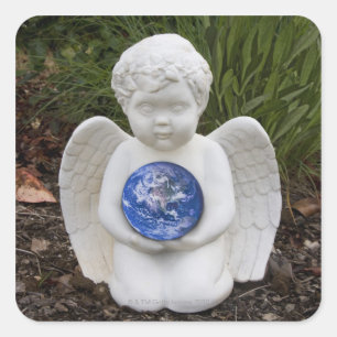 A cherub in the garden cradles the earth square sticker