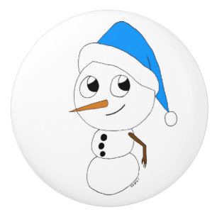 a chibi snowman ceramic knob