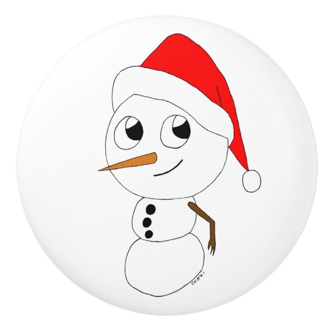 a chibi snowman   ceramic knob (Front)