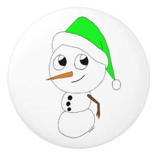 a chibi snowman ceramic knob