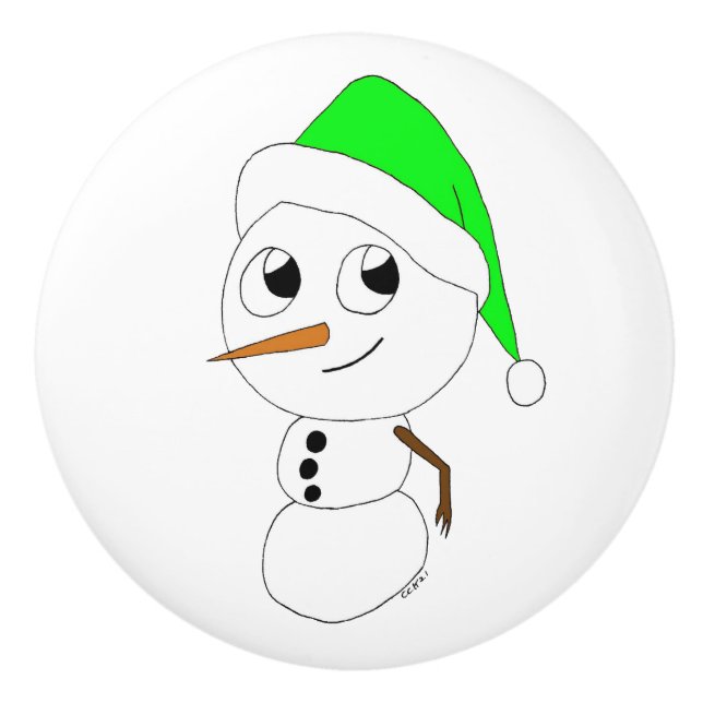 a chibi snowman    ceramic knob (Front)