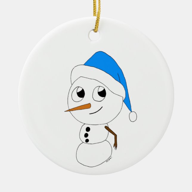 a chibi snowman   ceramic ornament (Front)