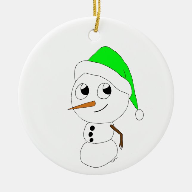 a chibi snowman    ceramic ornament (Front)