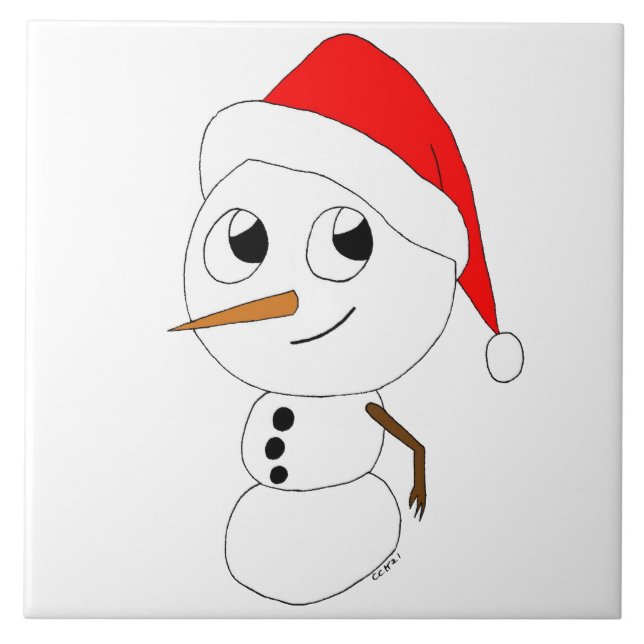 a chibi snowman  ceramic tile (Front)