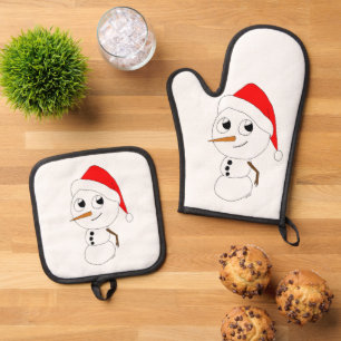 a chibi snowman     oven mitt & pot holder set