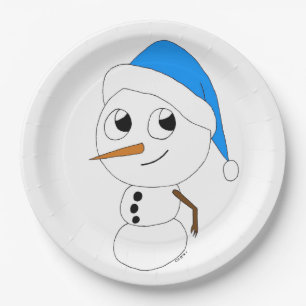 a chibi snowman paper plate