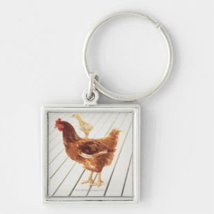 A Chicken and Two Chicks On a Wooden Floor, Key Ring