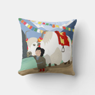 A child and best friend pet Tibetan yak colourful Cushion