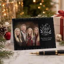 A Child Is Born Plaid Photo Christmas Card