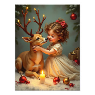 A Child’s Joyful Christmas with Her Gentle Dog Photo Print