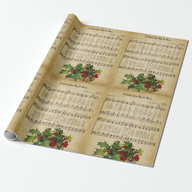 "A CHILD THIS DAY IS BORN" WRAPPING PAPER (Unrolled)