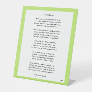 A child's room poem on acrylic stand Mint HAMbWG Pedestal Sign