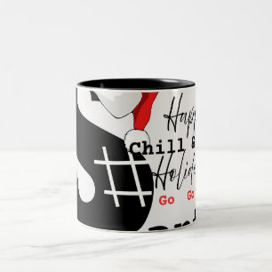 A Chill &Cosy Santa on a beach & game letter Two-Tone Coffee Mug