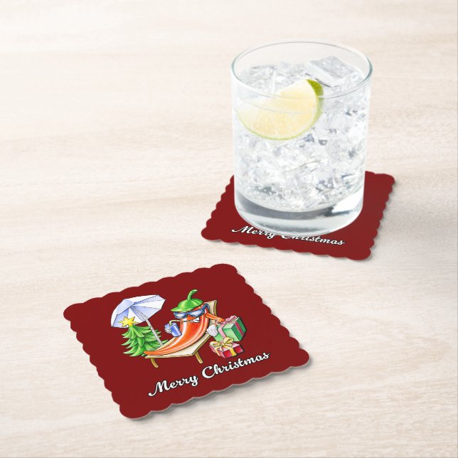 A chilli Christmas at the beach Paper Coaster (Insitu)